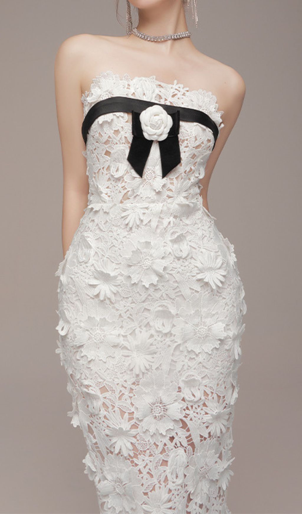 Eviana White Strapless Flower Embroidery Maxi Dress